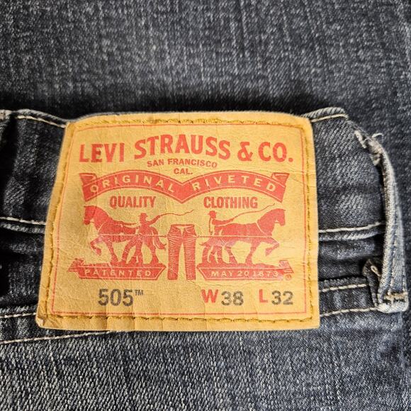 Men’s Levi Strauss 505 Regular Fit 38X32 Bootcut Dark Wash - Picture 3 of 7